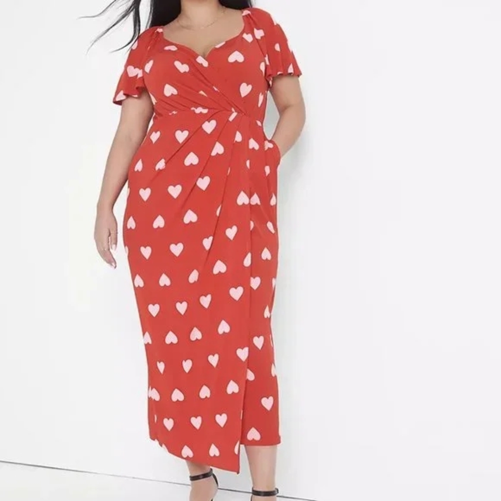 Lane Bryant Orange Wrap Tie Front Midi Dress
